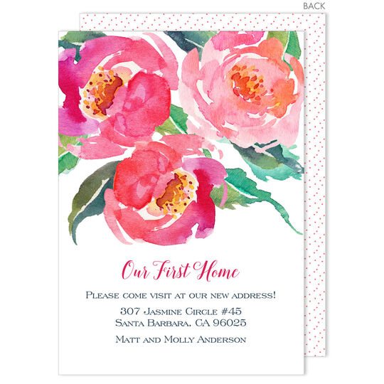Pretty Watercolor Roses Moving Announcements